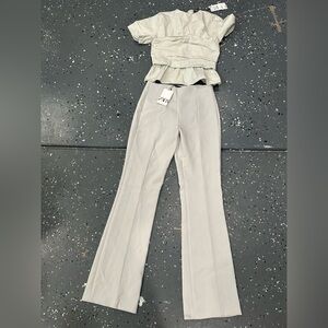 Zara Cream Peplum Pantsuit